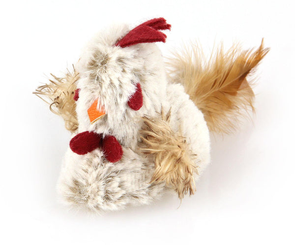 Coq de course en peluche avec queue en plumes