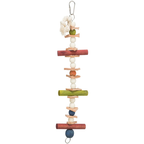 3x jouet avec corde et perles, bois/cuir, multicolore, 28 cm