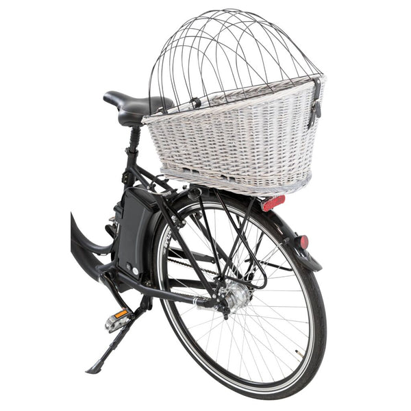 Panier à vélo avec grille pour porte-bagages, osier/métal, 35 × 49 × 55 cm, gris