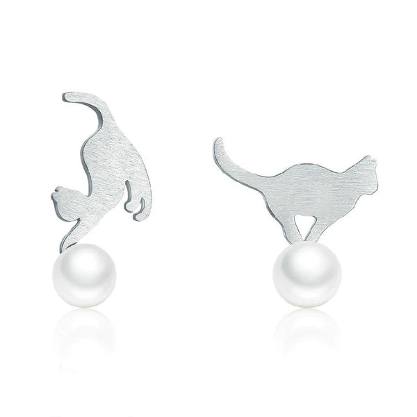 Boucles d'oreilles avec perle et chat