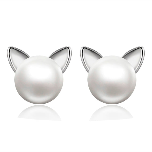 Clous d'oreilles avec perle et oreilles de chat