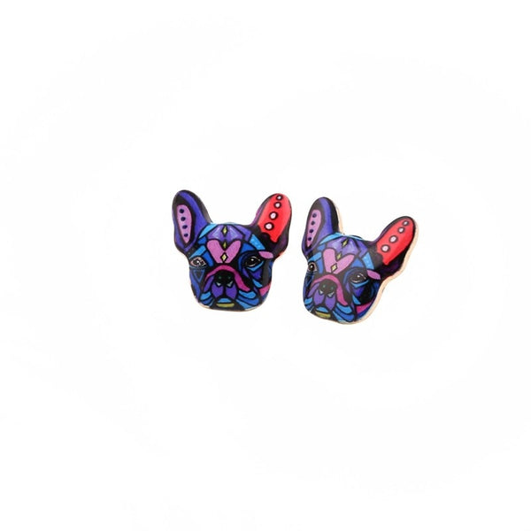 Boucles d'oreilles Bouledogue violet